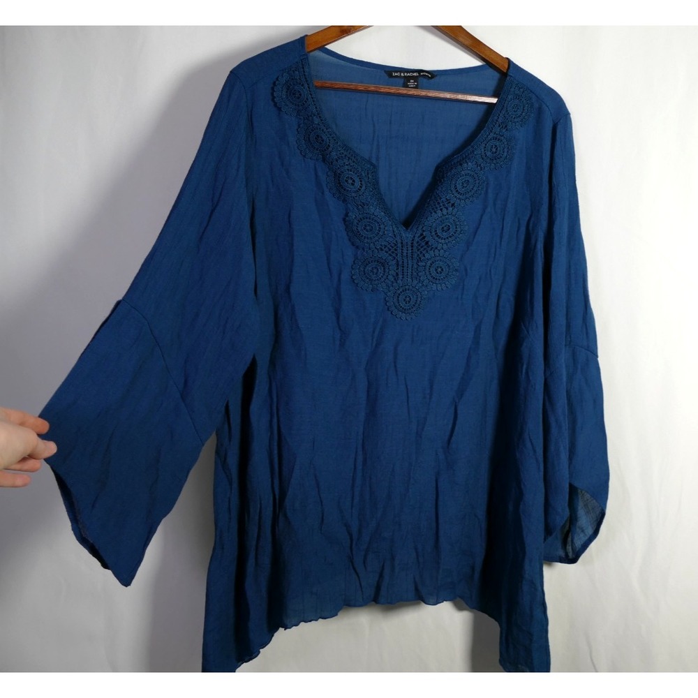 Zac Rachel Womens Sharkbite Hem Crochet Trim Top Size 2X Boho Festival Whimsical